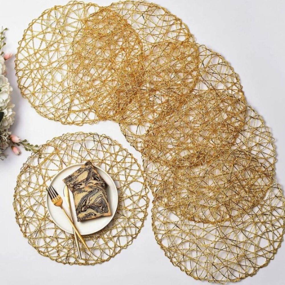 6 pcs Gold Hollow Out Weave Pvc Table Mats,